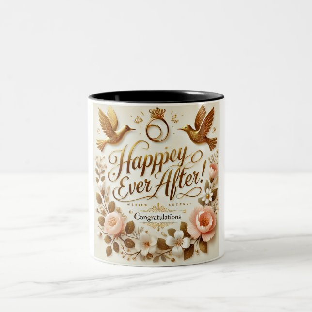 Caneca De Café Em Dois Tons Feliz Sempre Depois | Parabéns de casamento (Centro)