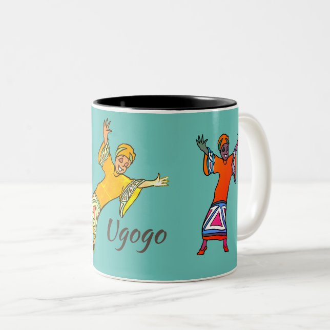Caneca De Café Em Dois Tons Feliz Zulu Mulheres dançando (Frente Esquerda)
