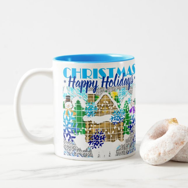 CANECA DE CAFÉ EM DOIS TONS FELIZES HOLIDAYS | SONHOS WINTER WONDERLAND | (Com Donut)