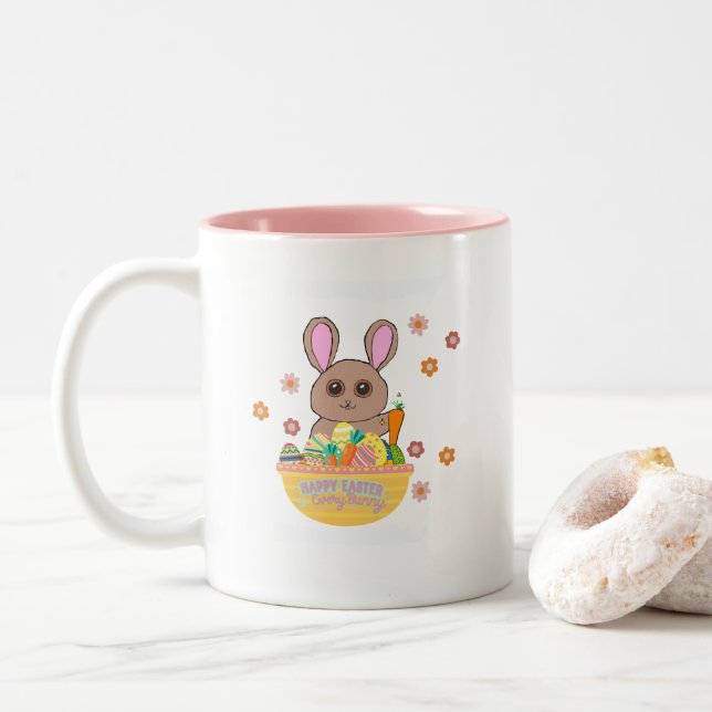 Caneca De Café Em Dois Tons Felz pascoa Para Cada Coelhinho (Com Donut)