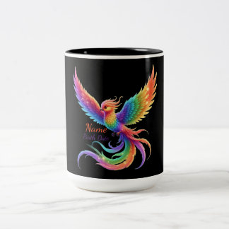 Caneca De Café Em Dois Tons Fenix Arco-íris Personalizada Nome Data de Nascime