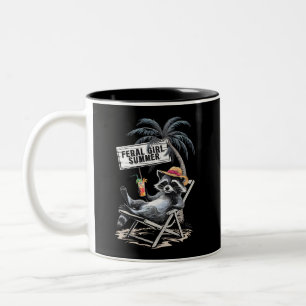 Caneca De Café Em Dois Tons Feral Girl Summer Beach Funny Raccoon