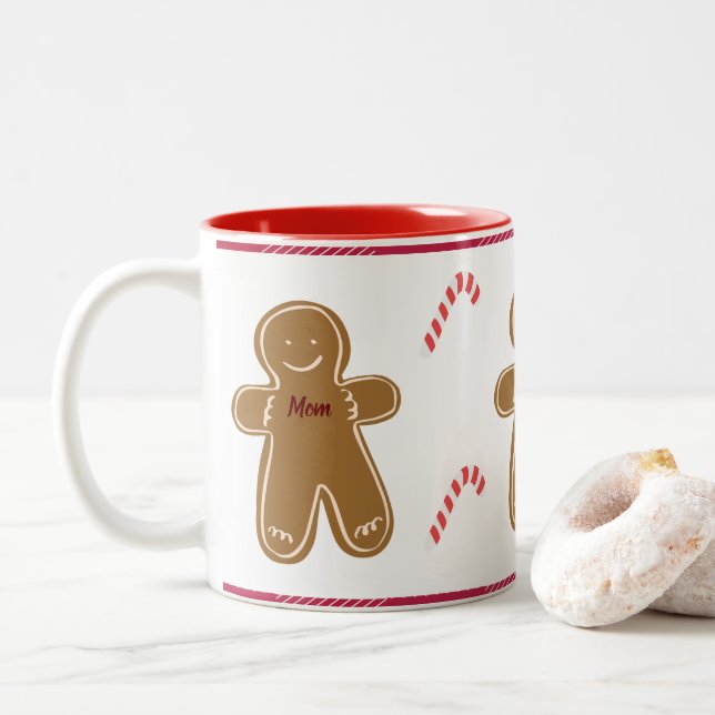 Caneca De Café Em Dois Tons Feriado da Família de Nomes Personalizados pelo Gi (Com Donut)