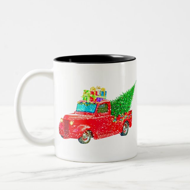 Caneca De Café Em Dois Tons Feriado de Carro Retro Natal (Esquerda)