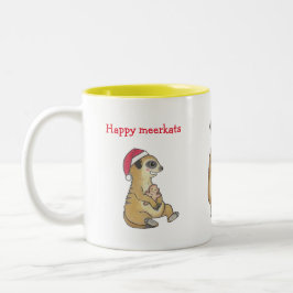 Caneca De Café Em Dois Tons Feriado de Natal, 4 Meerkats, café, cacau
