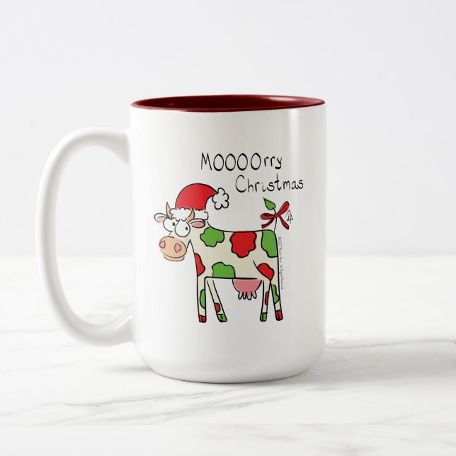 Caneca De Café Em Dois Tons Feriado de Natal do Cartoon Engraçado de Vaca (Esquerda)