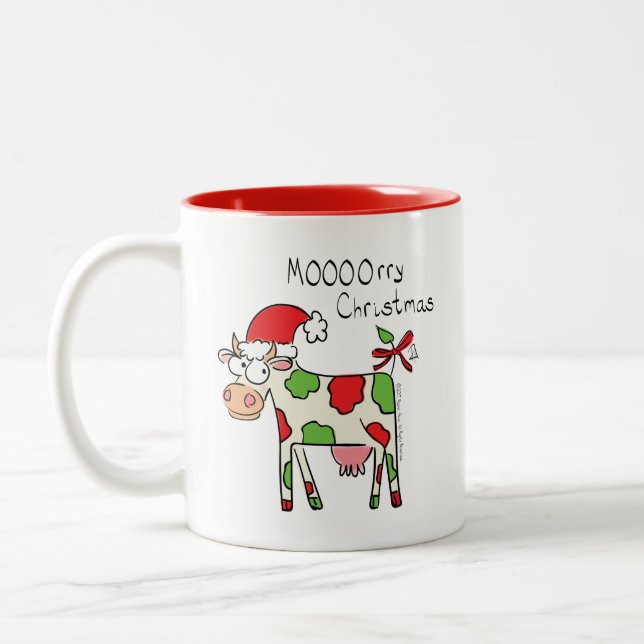 Caneca De Café Em Dois Tons Feriado de Natal do Cartoon Engraçado de Vaca (Esquerda)
