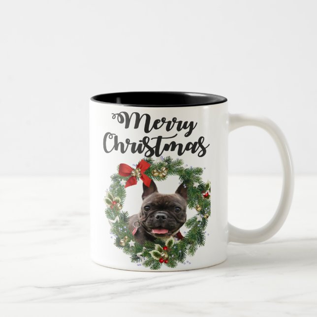 Caneca De Café Em Dois Tons Feriado de Natal em Bulldog Francês (Direita)