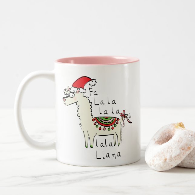 Caneca De Café Em Dois Tons Feriado de Natal Engraçado Llama (Com Donut)