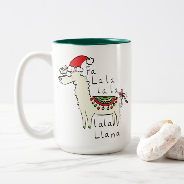 Caneca De Café Em Dois Tons Feriado de Natal Engraçado Llama (Com Donut)