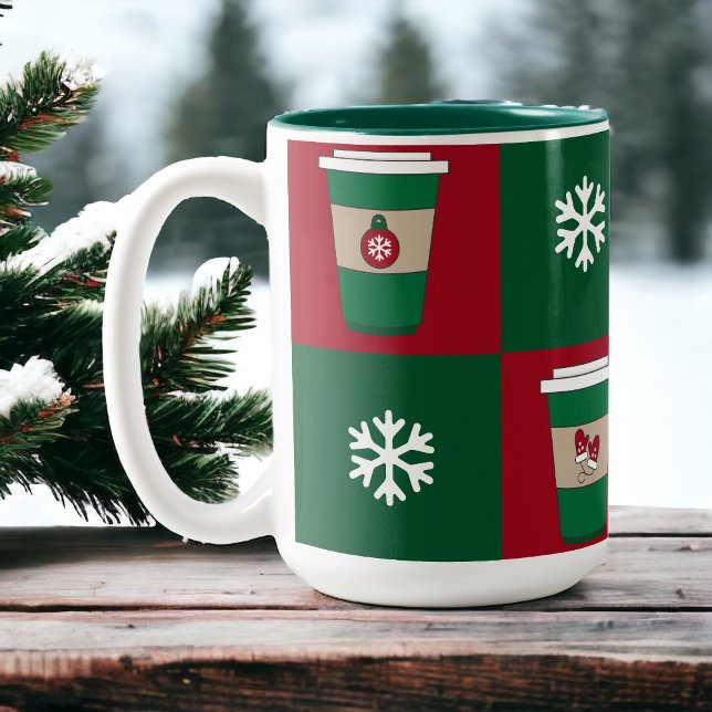Caneca De Café Em Dois Tons Feriado de Natal Flocos de Neve (Criador carregado)