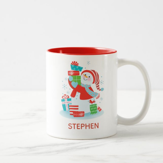 Caneca De Café Em Dois Tons Feriado de Natal Personalizado e Bonito Snowman (Direita)