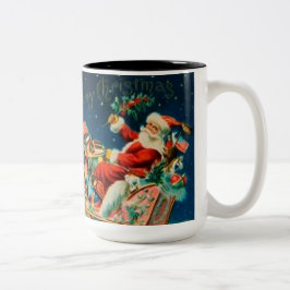 Caneca De Café Em Dois Tons Feriado de Natal Vintage Santa Claus Sleigh