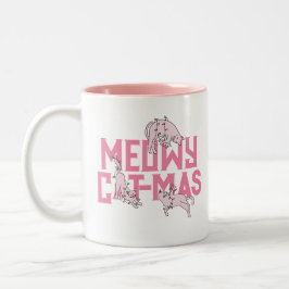 Caneca De Café Em Dois Tons Feriado de Rosa claro de Natal de Gato Bonito