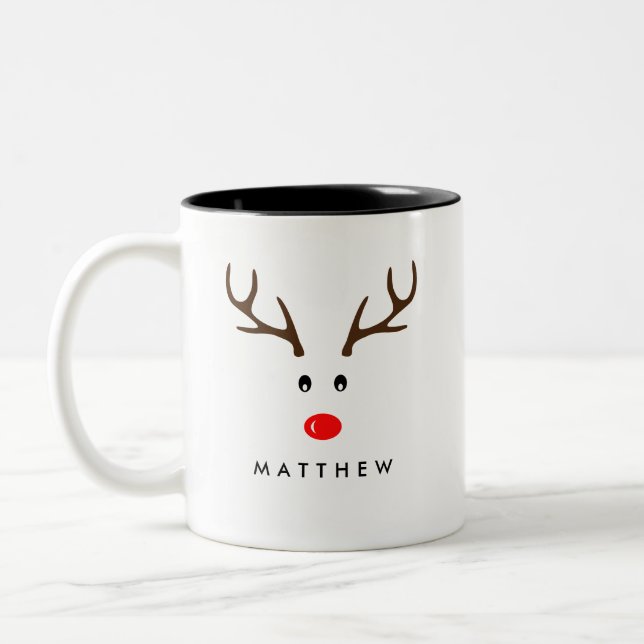 Caneca De Café Em Dois Tons Feriado de Xmas para Reindeer de Nome Personalizad (Esquerda)