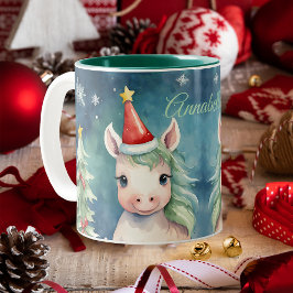 Caneca De Café Em Dois Tons Feriado Personalizado do Unicorn Natal