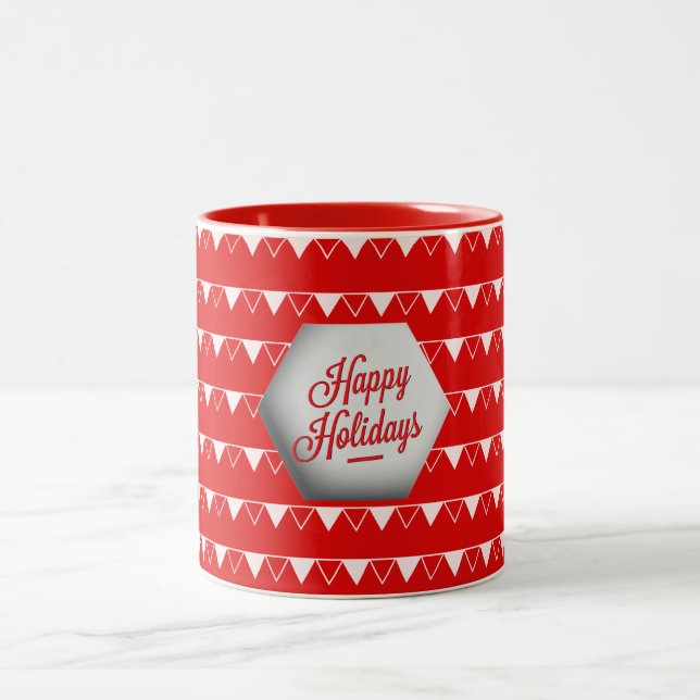Caneca De Café Em Dois Tons Feriados felizes em 3D elegantes (Centro)
