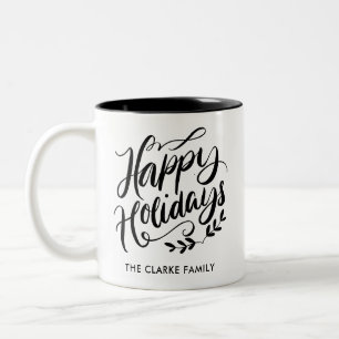Caneca De Café Em Dois Tons Feriados felizes em Preto e Branco