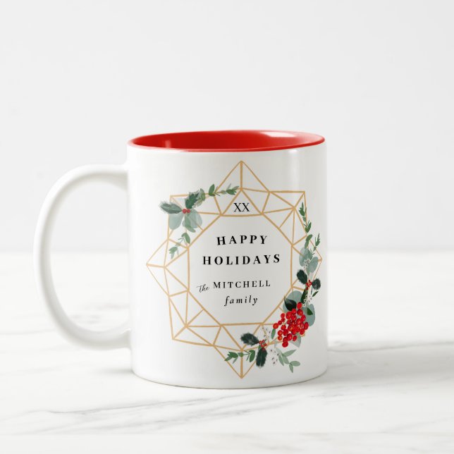 Caneca De Café Em Dois Tons Feriados Felizes, Mensagem Personalizada Feriados, (Esquerda)