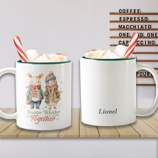 Caneca De Café Em Dois Tons Férias de inverno Nome Personalizado do Casal Coel (Criador carregado)