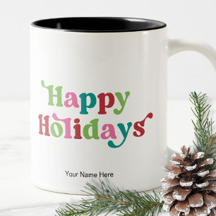 Caneca De Café Em Dois Tons Férias de Natal Cores Divertidas e Iluminadas Mode