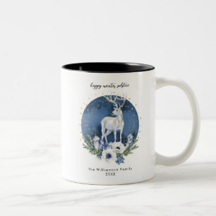 Caneca De Café Em Dois Tons Férias do Solstício de Inverno Veado Azul Branco N