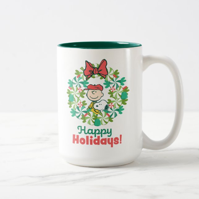 Caneca De Café Em Dois Tons Férias Felizes | Peppermint Candy Wreath (Direita)