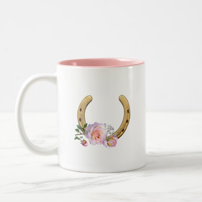 Caneca De Café Em Dois Tons Ferradura com Flores e Monograma (Esquerda)