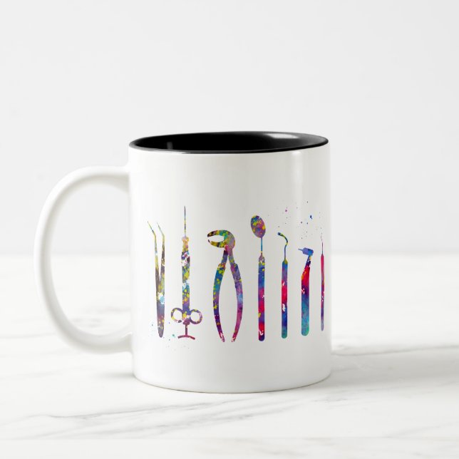 Caneca De Café Em Dois Tons Ferramentas de Dentista (Esquerda)