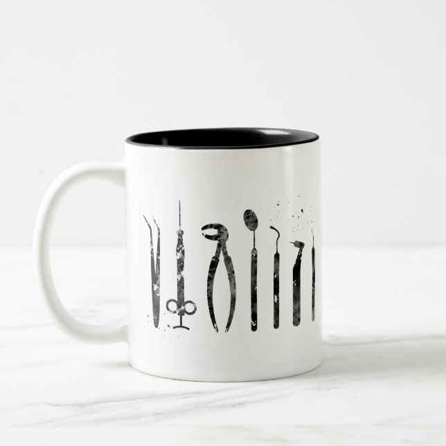 Caneca De Café Em Dois Tons Ferramentas de Dentista (Esquerda)