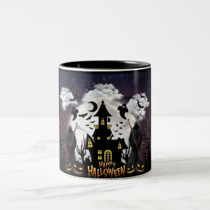 Caneca De Café Em Dois Tons Festa Assustadora do Halloween, Casa Assombrada