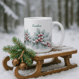 Caneca De Café Em Dois Tons Festa Botânica de Inverno com Geleado e Pinheiro