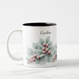 Caneca De Café Em Dois Tons Festa Botânica de Inverno com Geleira e Pinheiro