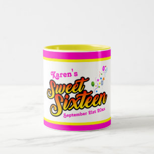 Caneca De Café Em Dois Tons Festa Colorida de Sweet Sixteen com Balões e Serpe