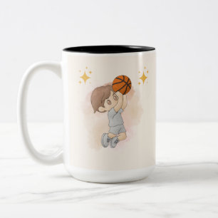 Caneca De Café Em Dois Tons Festa de Aniversário de Basquete em Aquarela