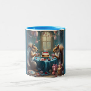 Caneca De Café Em Dois Tons Festa de Aniversário Esquilos Caprichosos