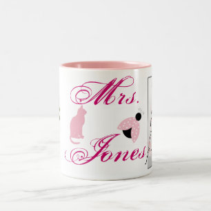 Caneca De Café Em Dois Tons Festa de Chá de Noiva Flores Cor-de-Rosa Nome Mono