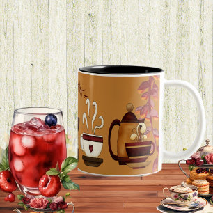 Caneca De Café Em Dois Tons Festa de Chá no Alto-Chá da Tarde Marrom
