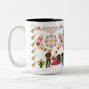 Caneca De Café Em Dois Tons Festa de Cores preto e branco