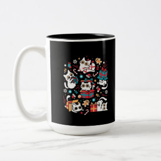 Caneca De Café Em Dois Tons Festa de Gato de Natal