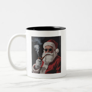 Caneca De Café Em Dois Tons Festa de Natal Divertida com Papai Noel Fumando
