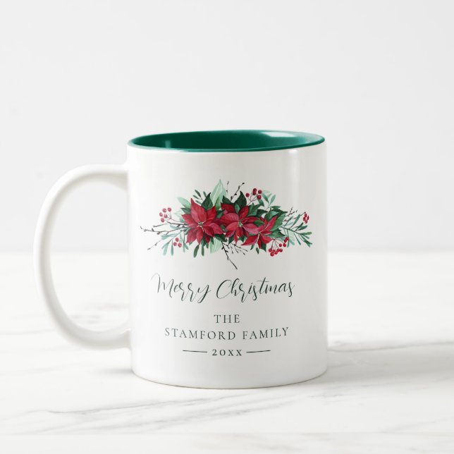 Caneca De Café Em Dois Tons Festas de Natal Festivas Botânicas Personalizadas (Esquerda)