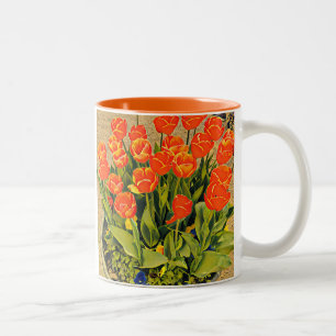 Caneca De Café Em Dois Tons Festival de flores florais modernas de Tulipas