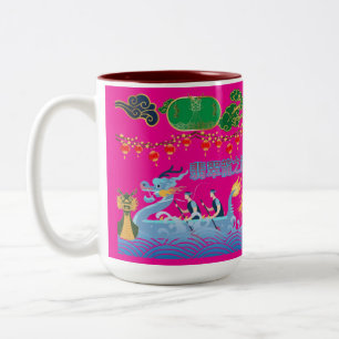 Caneca De Café Em Dois Tons Festival do Pulso do Dragão rosa quente
