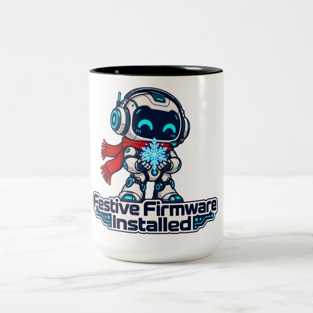 Caneca De Café Em Dois Tons Festive Firmware Installed Cute Winter Robot (Centro)