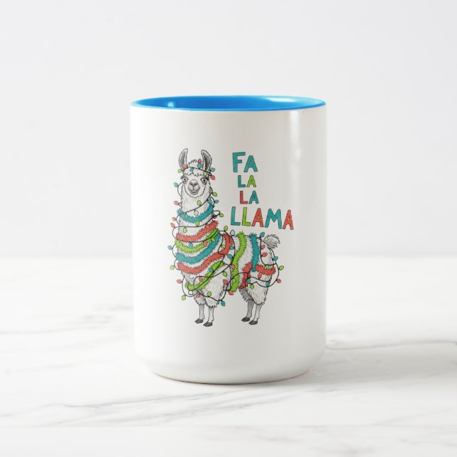 Caneca De Café Em Dois Tons Festive Llama with Christmas Lights (Centro)