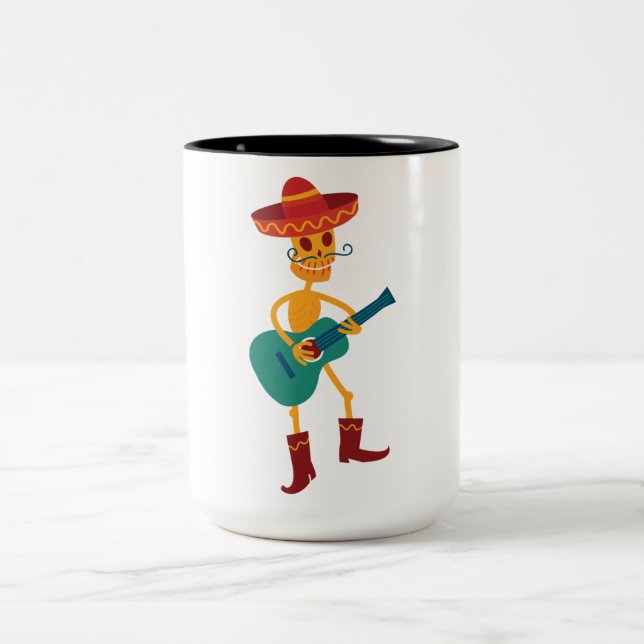 Caneca De Café Em Dois Tons Festive Skeleton Guitar Player (Centro)