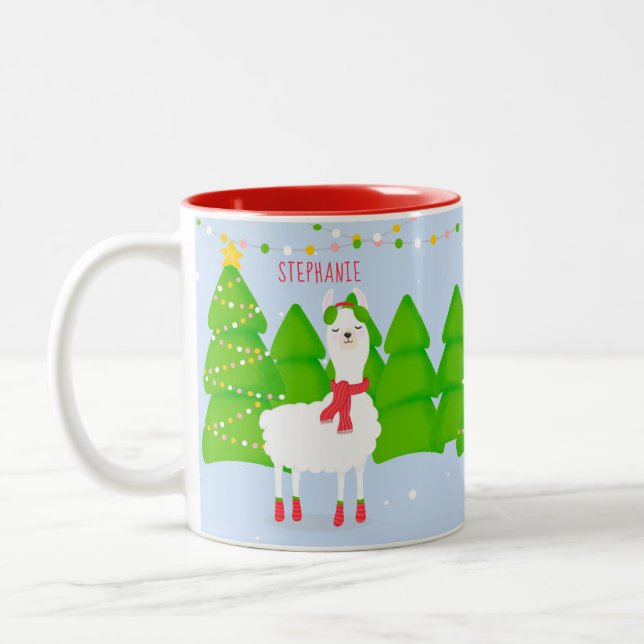 Caneca De Café Em Dois Tons Festivo Llama Christmas (Esquerda)
