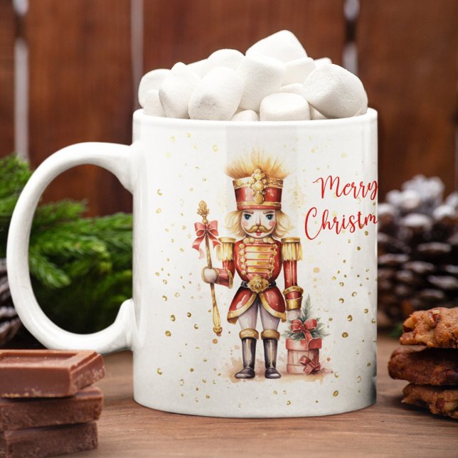 Caneca De Café Em Dois Tons Festivo Nutcracker Feliz Natal (Festive Nutcracker Merry Christmas Two-Tone Coffee Mug)