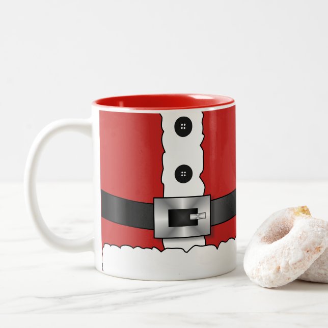 Caneca De Café Em Dois Tons Festivo Retro natal terno vermelho Papai Noel (Com Donut)